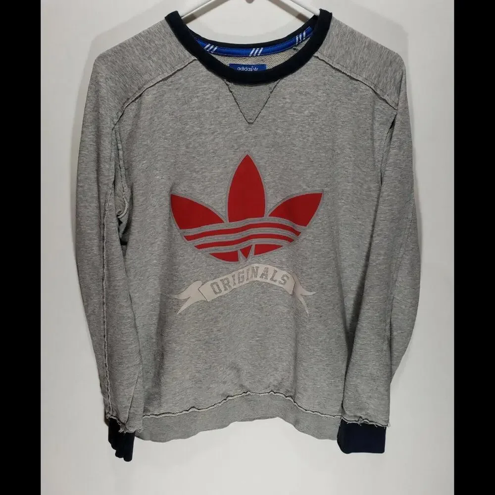 Mens Vintage Adidas Originals Trefoil Long Sleeve Gray Sweatshirt‎ Size Small S